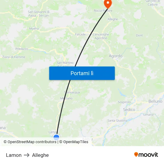 Lamon to Alleghe map
