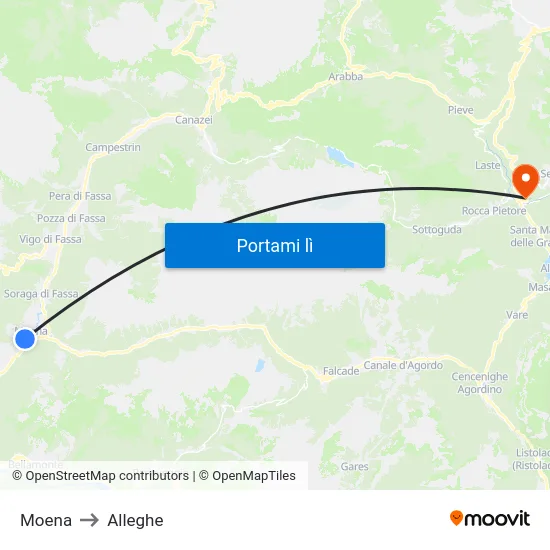 Moena to Alleghe map