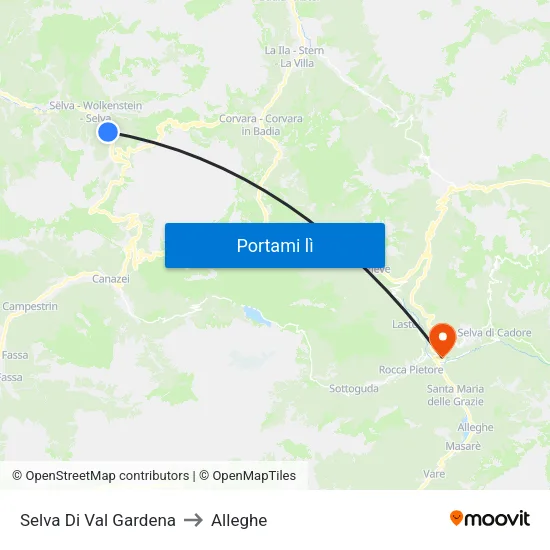 Selva Di Val Gardena to Alleghe map