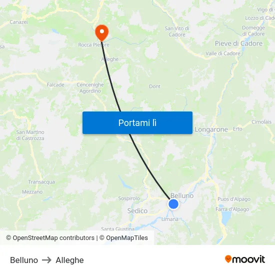 Belluno to Alleghe map