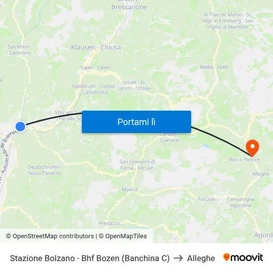 Stazione Bolzano - Bhf Bozen (Banchina C) to Alleghe map