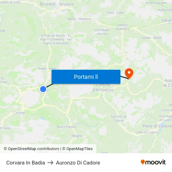 Corvara In Badia to Auronzo Di Cadore map