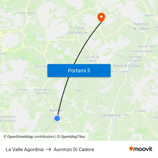 La Valle Agordina to Auronzo Di Cadore map