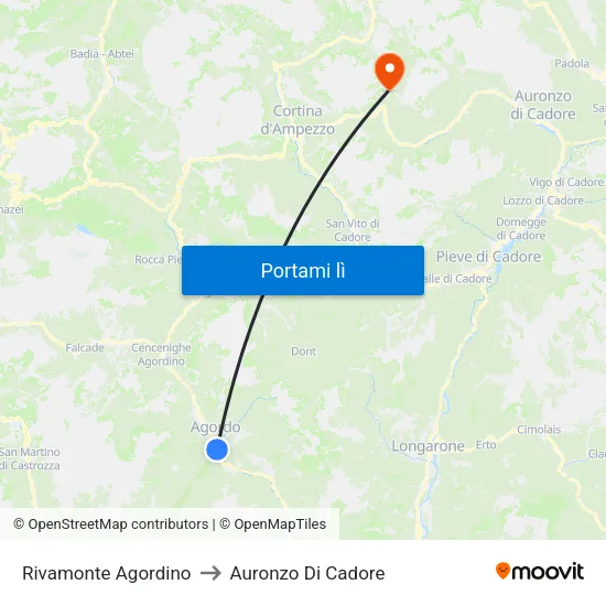 Rivamonte Agordino to Auronzo Di Cadore map