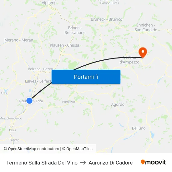 Termeno Sulla Strada Del Vino to Auronzo Di Cadore map