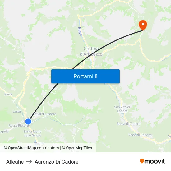 Alleghe to Auronzo Di Cadore map