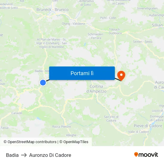 Badia to Auronzo Di Cadore map