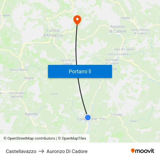 Castellavazzo to Auronzo Di Cadore map