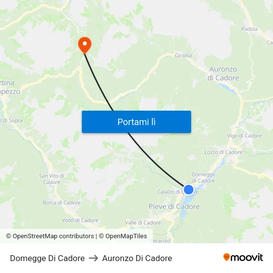 Domegge Di Cadore to Auronzo Di Cadore map