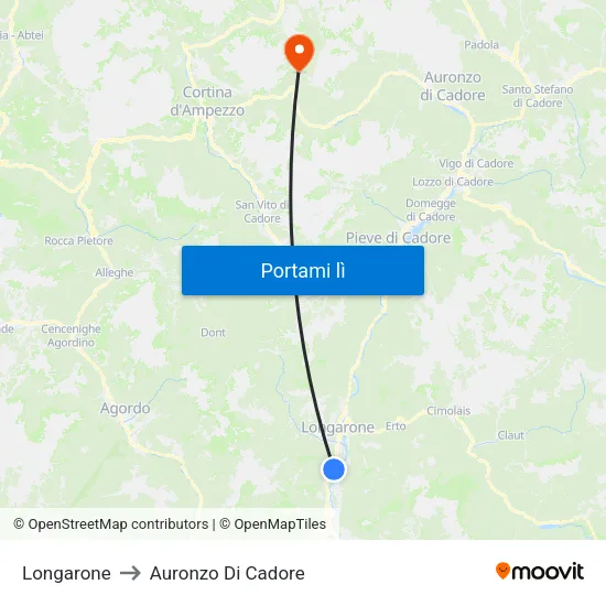 Longarone to Auronzo Di Cadore map