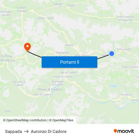 Sappada to Auronzo Di Cadore map