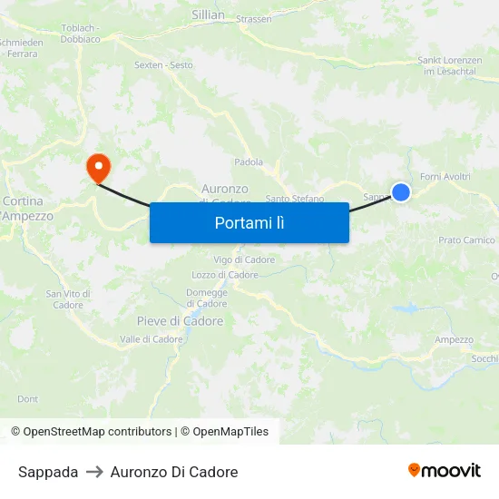 Sappada to Auronzo Di Cadore map