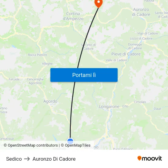 Sedico to Auronzo Di Cadore map