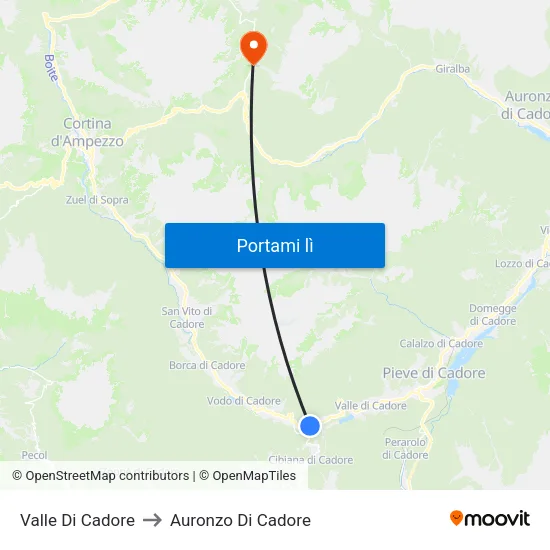 Valle Di Cadore to Auronzo Di Cadore map