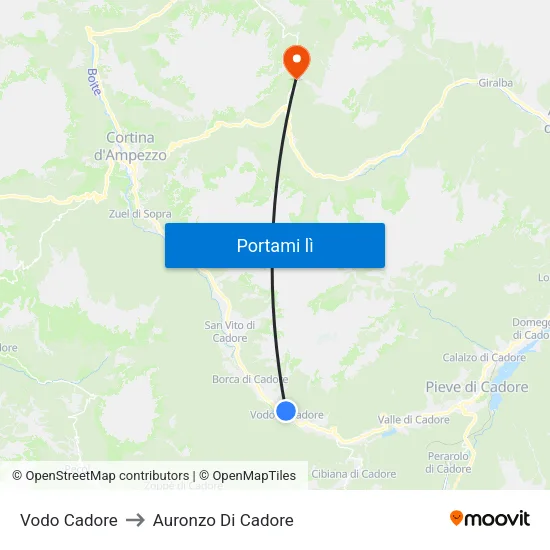Vodo Cadore to Auronzo Di Cadore map