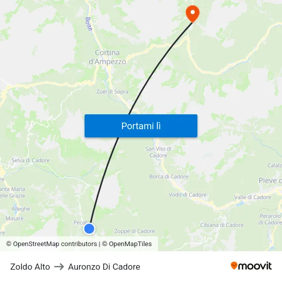 Zoldo Alto to Auronzo Di Cadore map