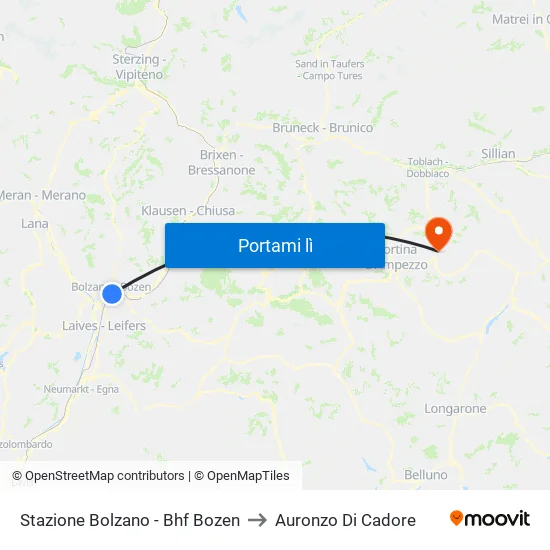 Stazione Bolzano - Bhf Bozen to Auronzo Di Cadore map