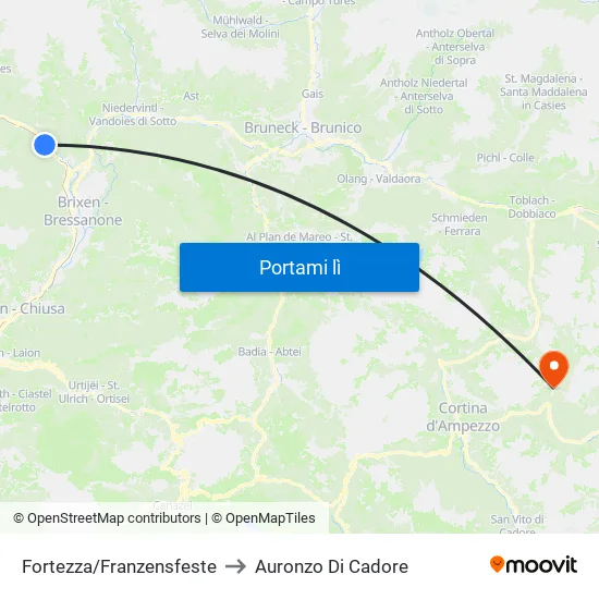 Fortezza/Franzensfeste to Auronzo Di Cadore map