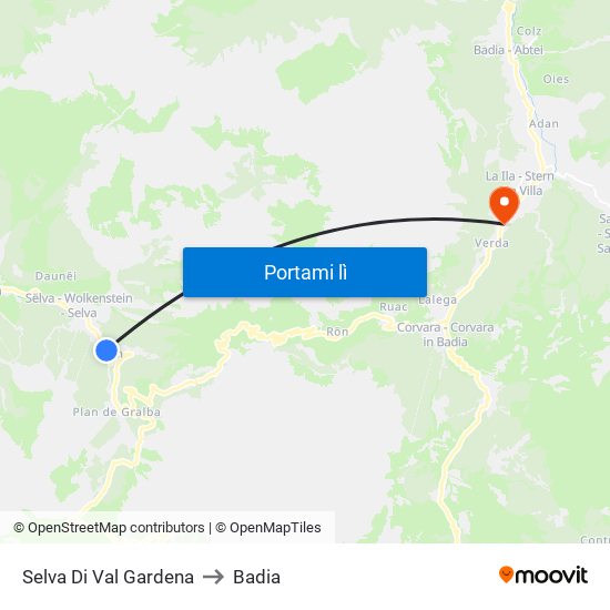 Selva Di Val Gardena to Badia map