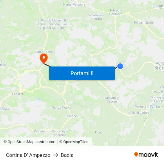 Cortina D' Ampezzo to Badia map