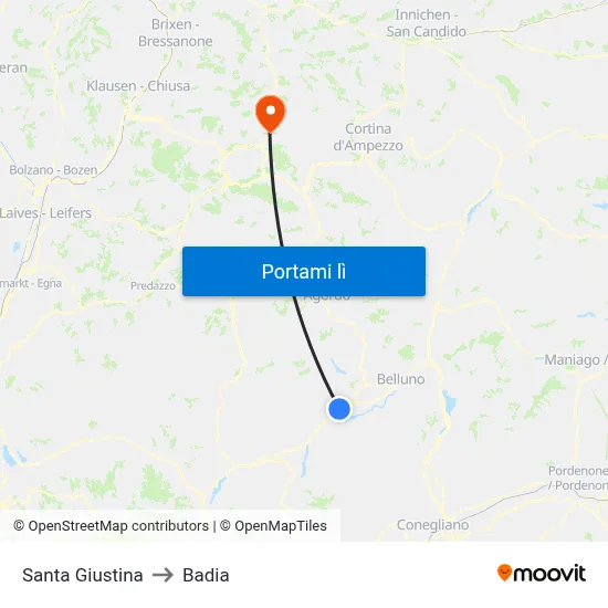 Santa Giustina to Badia map