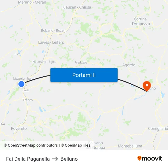Fai Della Paganella to Belluno map