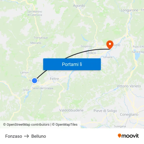 Fonzaso to Belluno map