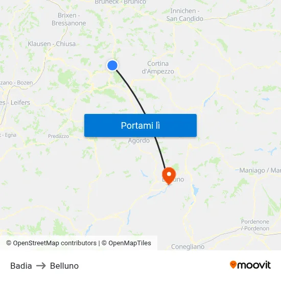 Badia to Belluno map