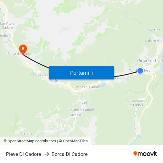 Pieve Di Cadore to Borca Di Cadore map