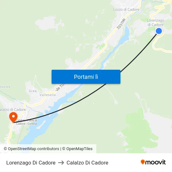 Lorenzago Di Cadore to Calalzo Di Cadore map