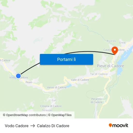 Vodo Cadore to Calalzo Di Cadore map