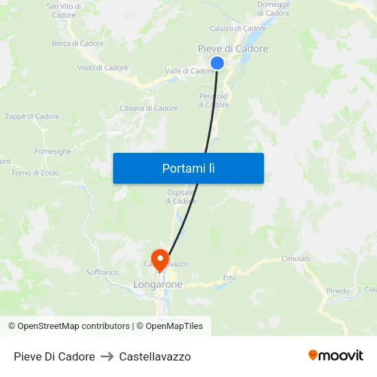 Pieve Di Cadore to Castellavazzo map