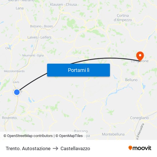 Trento. Autostazione to Castellavazzo map