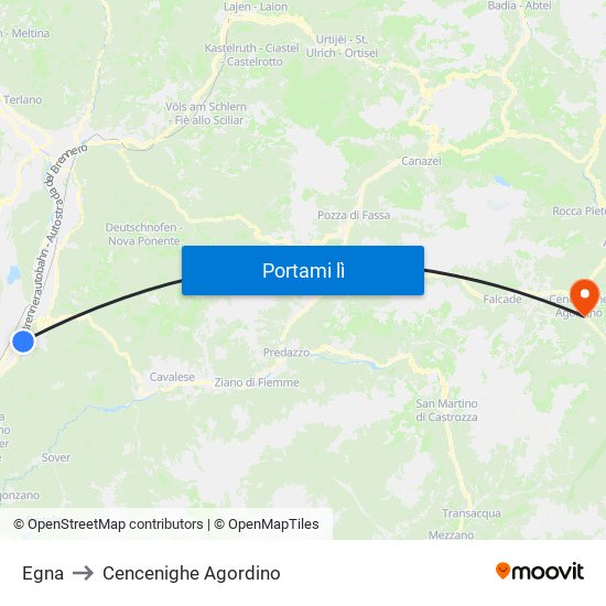 Egna to Cencenighe Agordino map