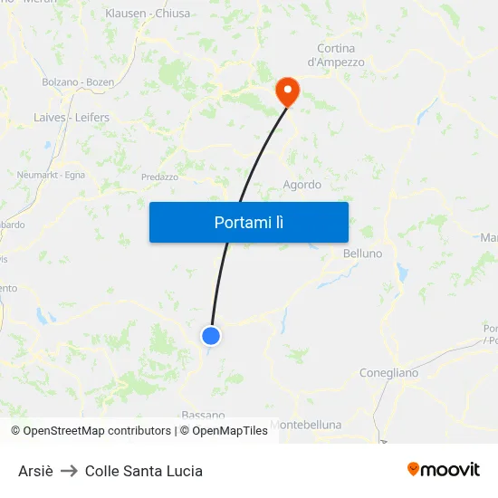 Arsiè to Colle Santa Lucia map