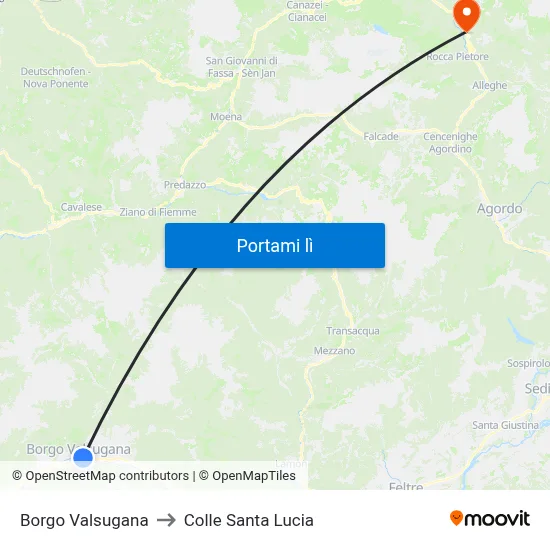 Borgo Valsugana to Colle Santa Lucia map