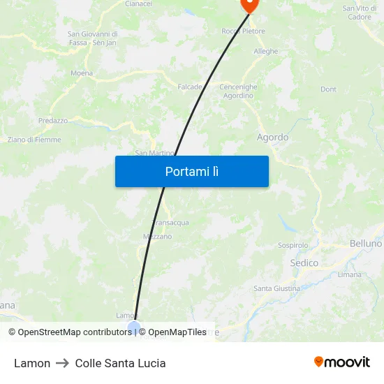 Lamon to Colle Santa Lucia map