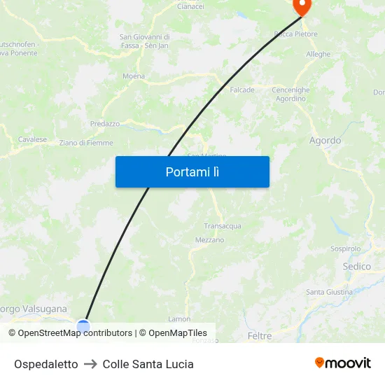 Ospedaletto to Colle Santa Lucia map
