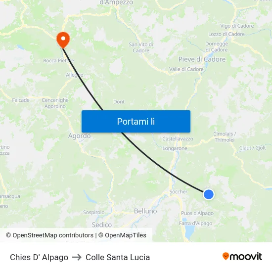 Chies D' Alpago to Colle Santa Lucia map