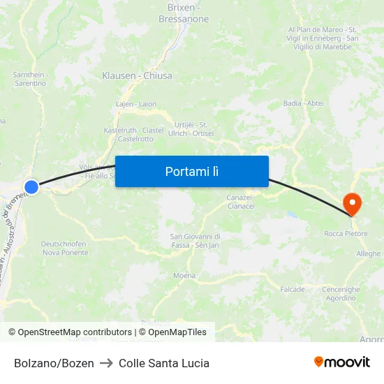 Bolzano/Bozen to Colle Santa Lucia map