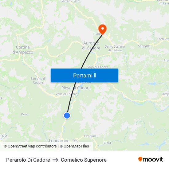 Perarolo Di Cadore to Comelico Superiore map