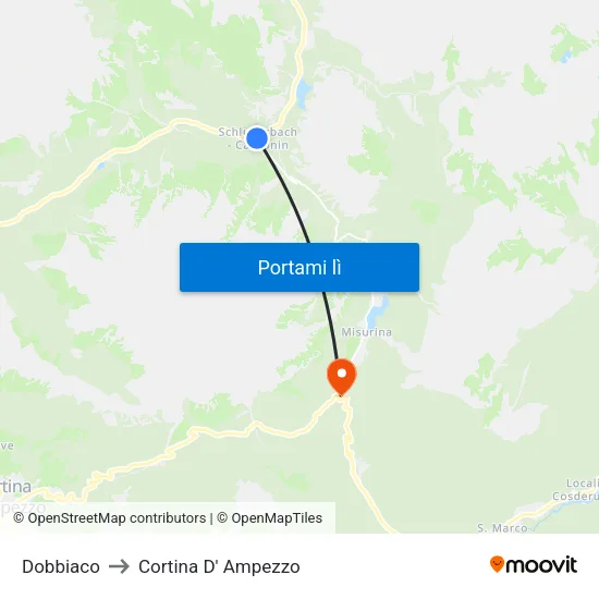 Dobbiaco to Cortina D' Ampezzo map