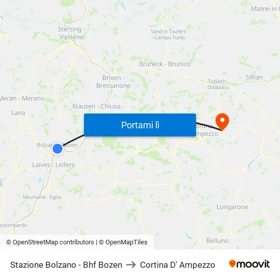 Stazione Bolzano - Bhf Bozen to Cortina D' Ampezzo map