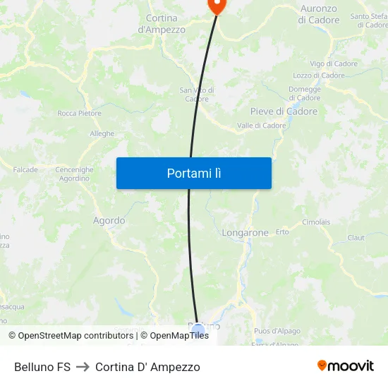 Belluno FS to Cortina D' Ampezzo map