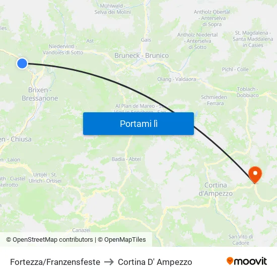 Fortezza/Franzensfeste to Cortina D' Ampezzo map