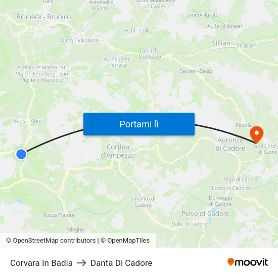 Corvara In Badia to Danta Di Cadore map