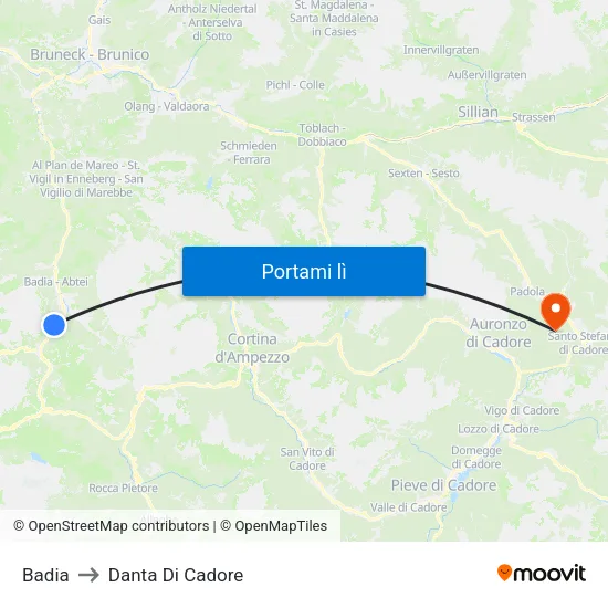 Badia to Danta Di Cadore map