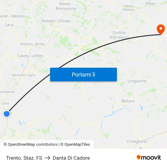 Trento. Staz. FS to Danta Di Cadore map