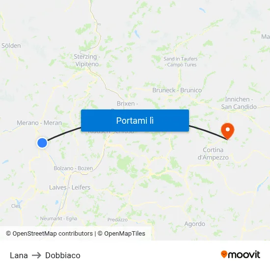 Lana to Dobbiaco map