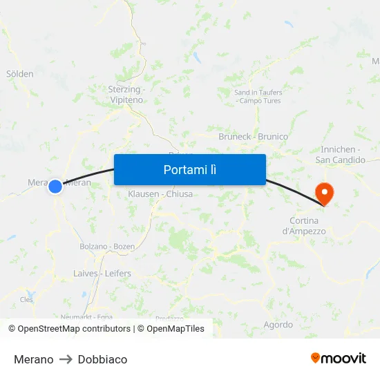 Merano to Dobbiaco map